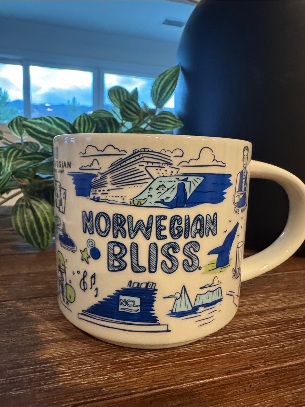 Starbucks Norwegian Bliss Cruise White, Blue and Green Souvenir Mug